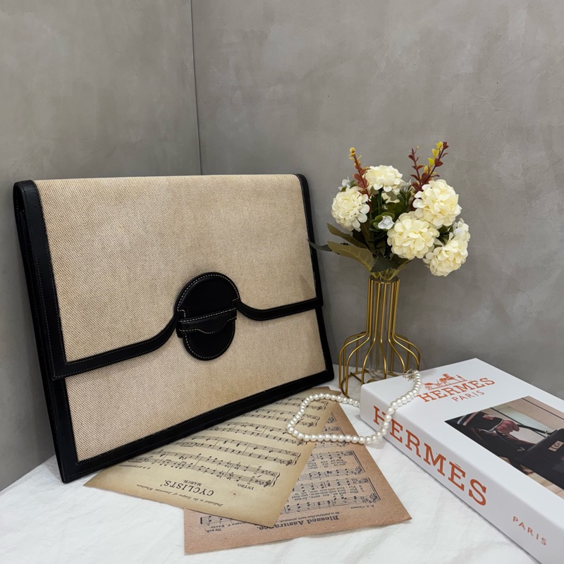 Hermès 1938 帆布拼接手拿包-3