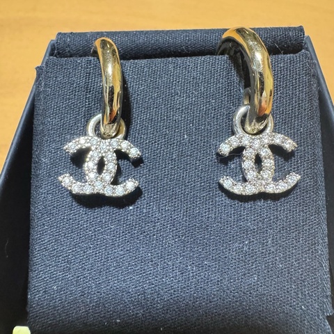 Chanel 雙C水鑽吊墜耳環