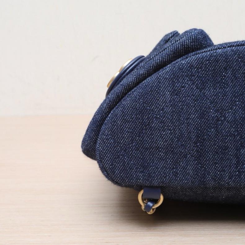 CHANEL(香奈兒) 牛仔藍 牛仔 晶片開 金扣 25C早春 抽繩 雙肩包藍-3