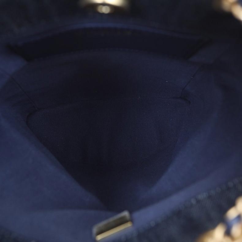 CHANEL(香奈兒) 牛仔藍 牛仔 晶片開 金扣 25C早春 抽繩 雙肩包藍-4