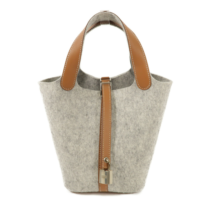 HERMES 【激減優惠】絨布Picotin Lock 18銀扣手挽袋Gris Clair-0