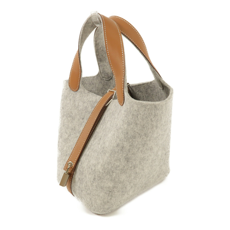 HERMES 【激減優惠】絨布Picotin Lock 18銀扣手挽袋Gris Clair-2