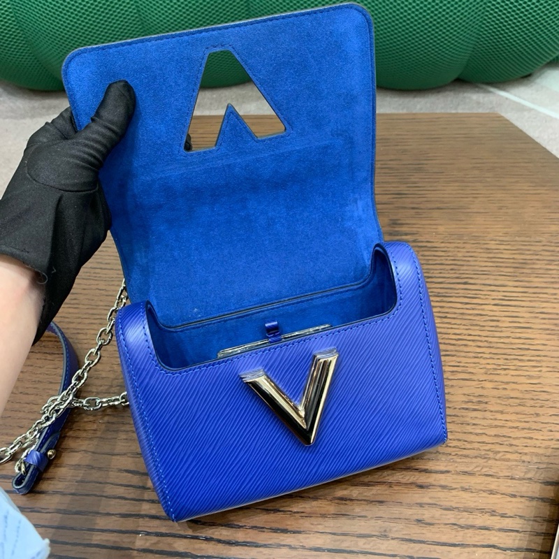 LV路易威登twist藍色水波紋小號扭扭包鏈條包包-6