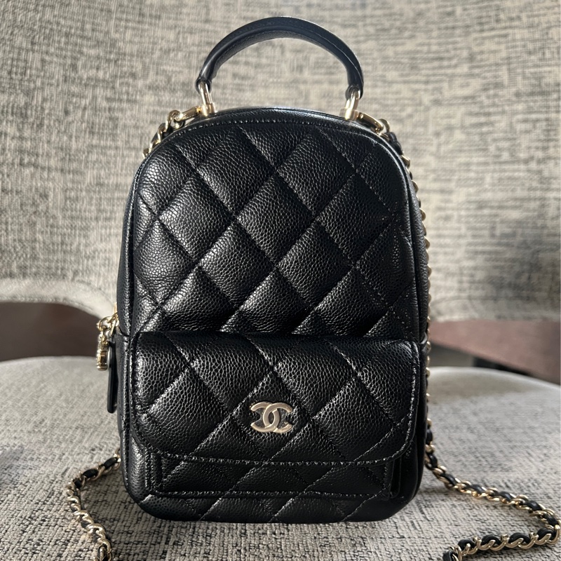 Chanel 荔枝黑金小書包-10