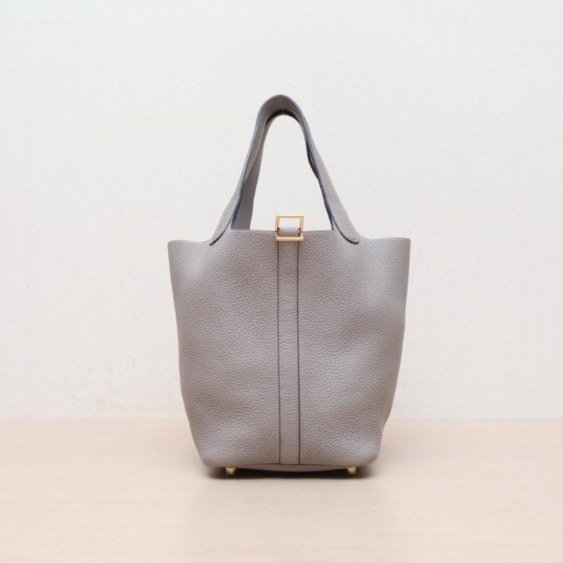 HERMES(愛馬仕) Picotin 18 菜籃子 M8銀河灰 TC皮 D刻 金扣-0