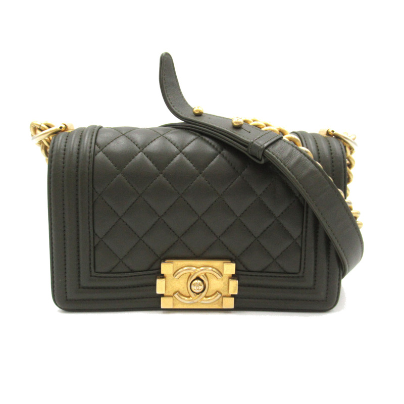CHANEL CC Boy 單肩包 A67085 皮革 卡其色 橄欖綠 二手 女款 Coco-0