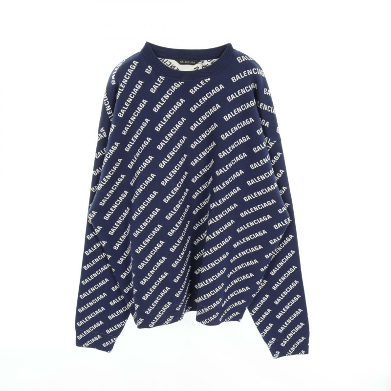 BALENCIAGA 毛衣針織衫 L 碼 736247T32338502L 棉羊毛海軍藍白色-0