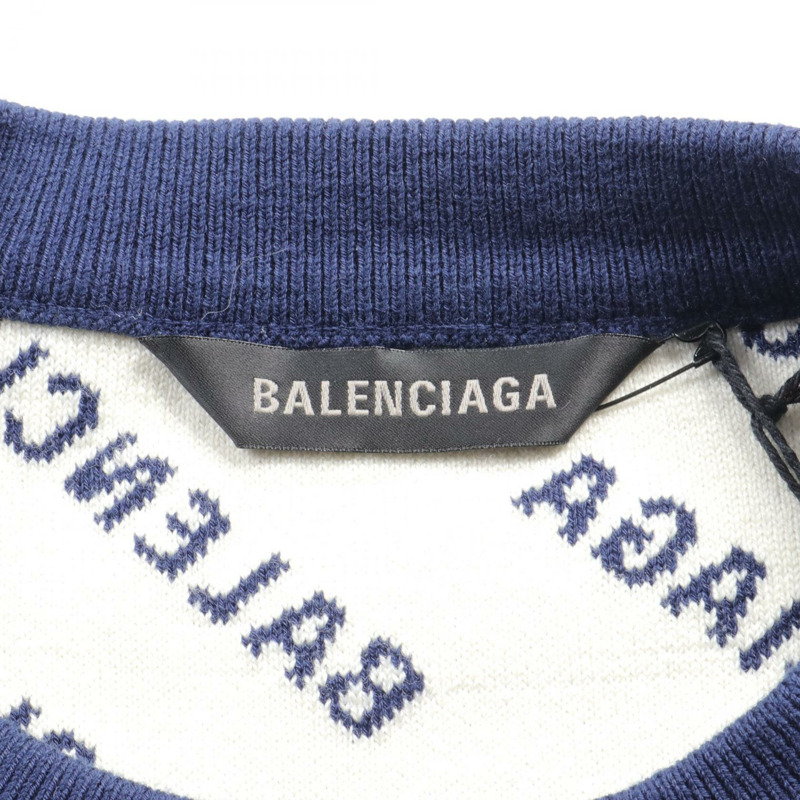 BALENCIAGA 毛衣針織衫 L 碼 736247T32338502L 棉羊毛海軍藍白色-2