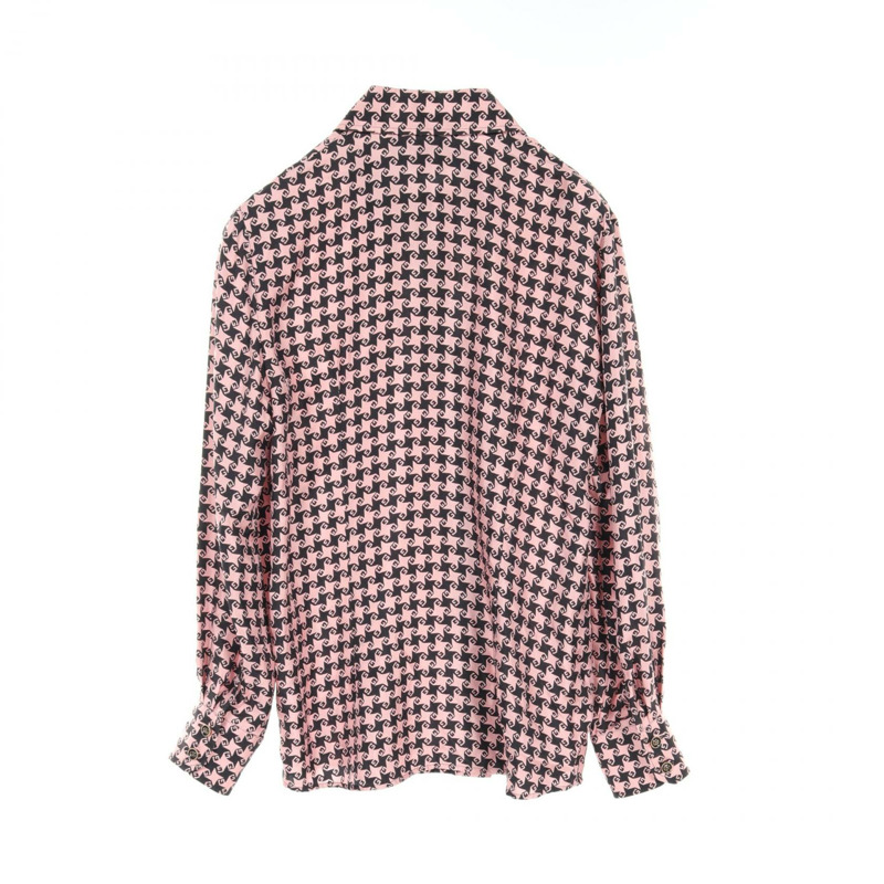 GUCCI 襯衫 #36 格紋上衣 675825 絲綢 粉紅色 黑色 二手-1