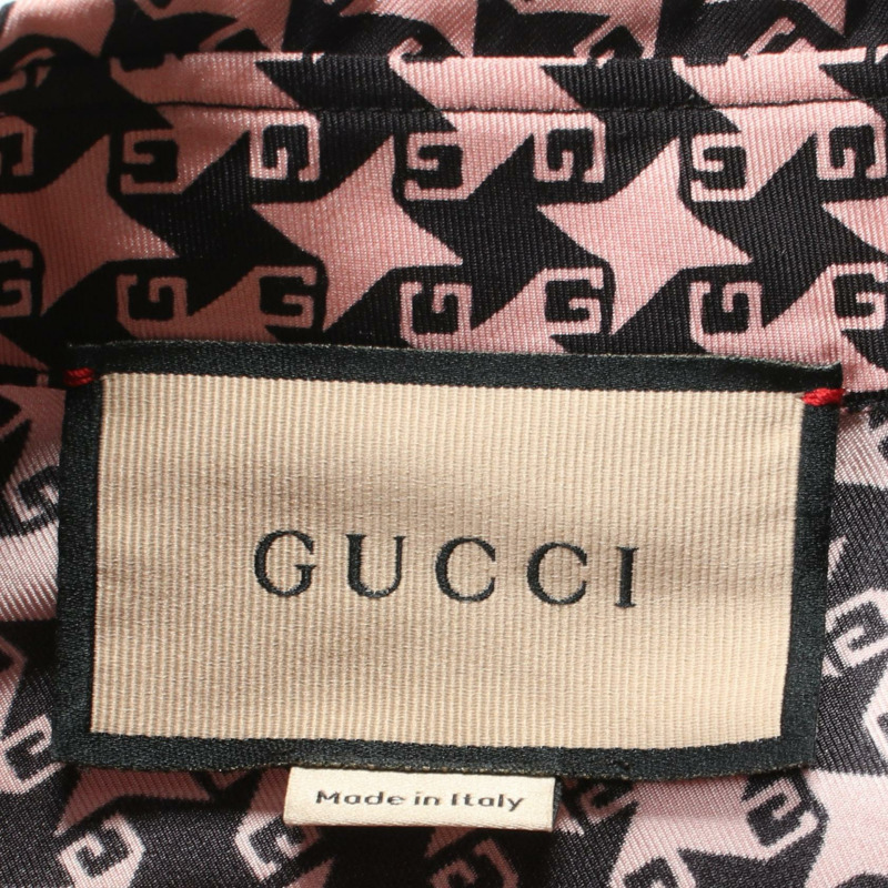 GUCCI 襯衫 #36 格紋上衣 675825 絲綢 粉紅色 黑色 二手-2