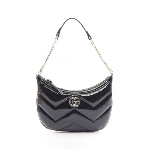 GUCCI GG Marmont 小號鏈條單肩包 7772630AABA1000 漆皮 黑色
