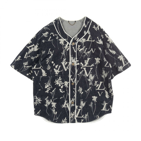 LOUIS VUITTON LV 葉牛仔棒球襯衫棉質海軍藍白色二手男 L 碼