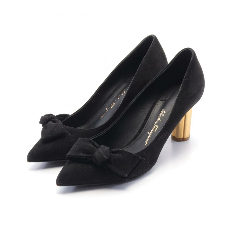 Salvatore Ferragamo GARLATE 女款麂皮黑色二手高跟鞋-0