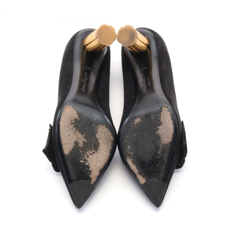 Salvatore Ferragamo GARLATE 女款麂皮黑色二手高跟鞋-3