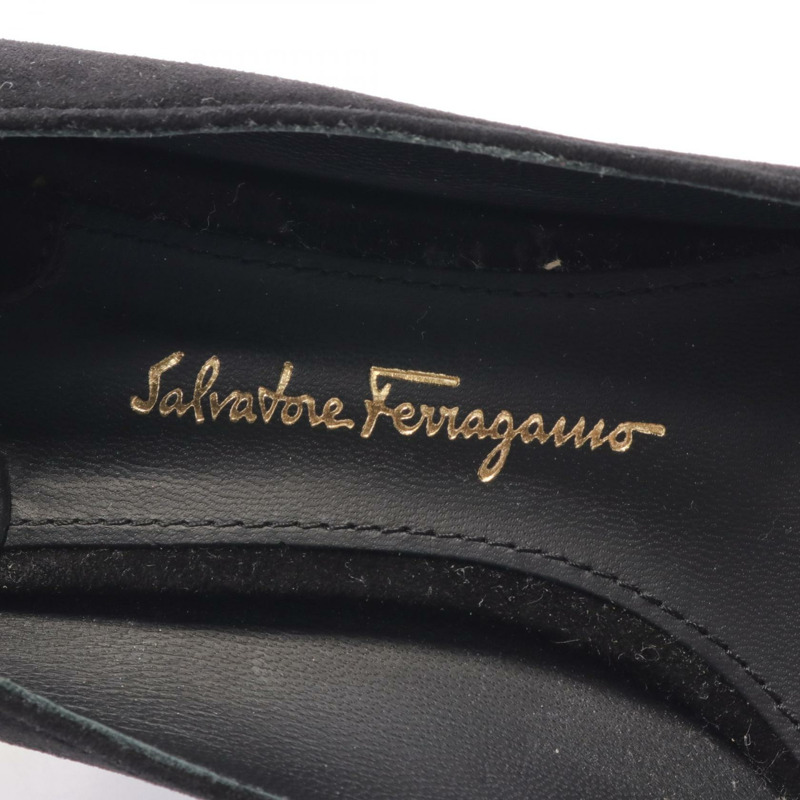 Salvatore Ferragamo GARLATE 女款麂皮黑色二手高跟鞋-4