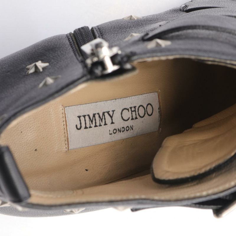 JIMMY CHOO 短靴 #38 高跟鞋鉚釘皮革黑色二手-4