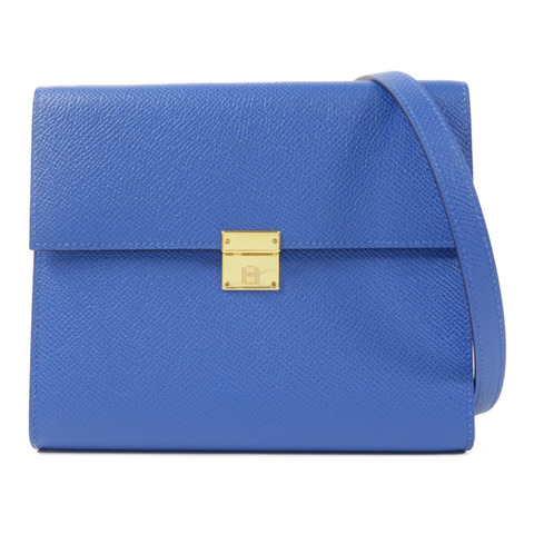 HERMES Epsom皮革Clic 16金扣肩背袋71 Bleu France/73 Sapphire