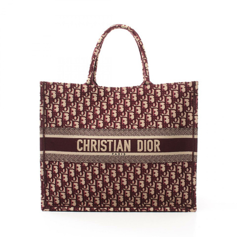Christian Dior 大斜背包 BOOK TOTE 包 M1286ZRIW 帆布 米色波爾多紅 二手