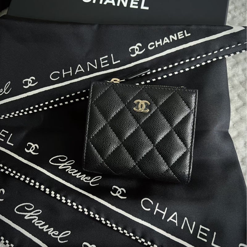 Chanel 🖤全新New黑銀短夾 -爆款💥荔枝皮革拉鍊錢包-4