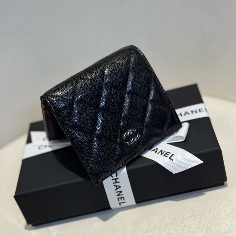 Chanel 🖤全新New黑銀短夾 -爆款💥荔枝皮革拉鍊錢包-8