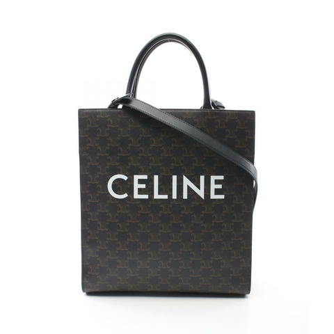 CELINE 中型垂直 Cabas Triomphe 兩用手提包 194432CIM 帆布 二手 黑色