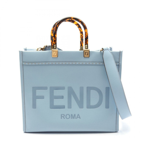 FENDI SUNSHINE 中型兩用單肩托特包 8BH386 皮革 藍色 二手 女士