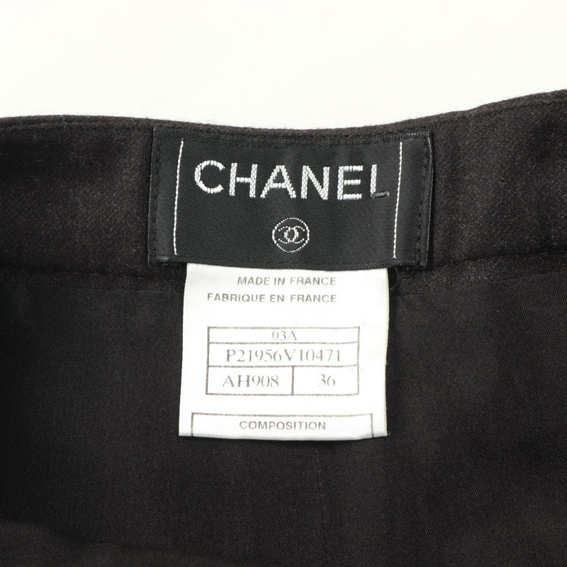 CHANEL CC 褲子 P21956 羊毛羊絨棕色二手女款 Coco #36-2