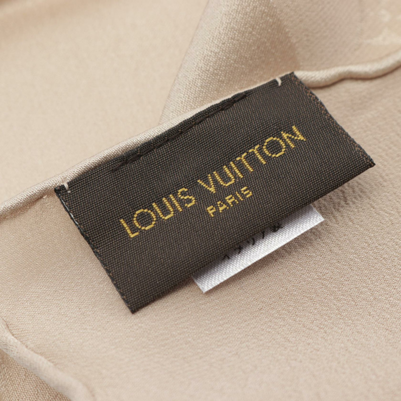LOUIS VUITTON Carre Monaco Monogram 圍巾 M71146 絲綢 米色 二手 女士-1