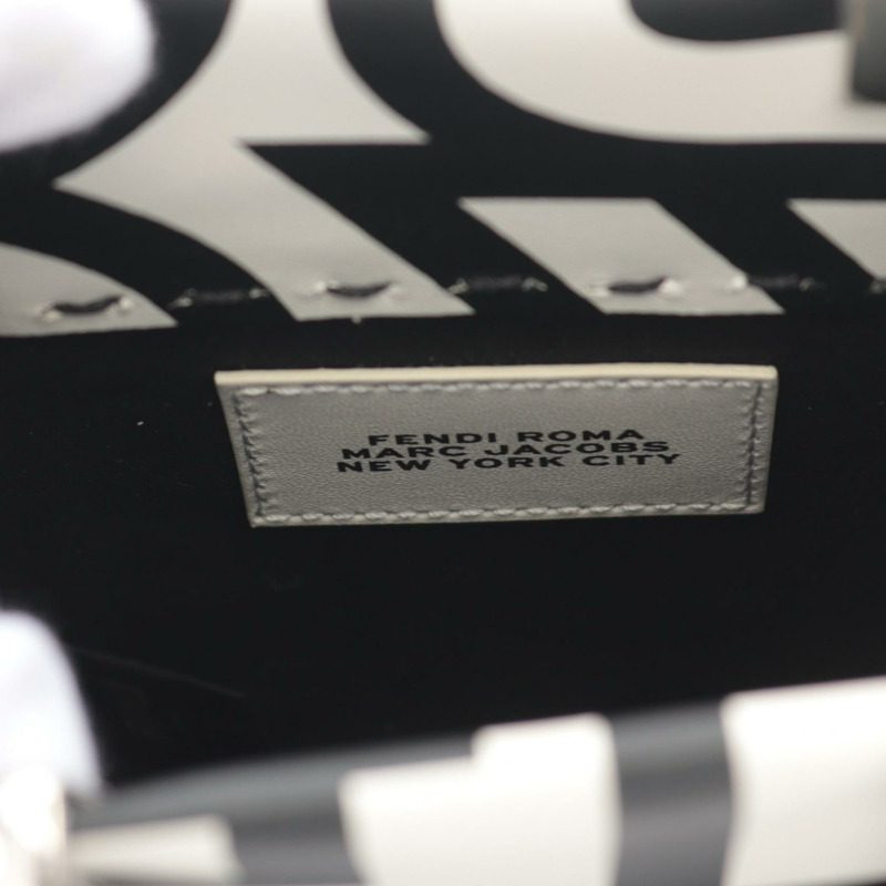 FENDI Sunshine Shopper 迷你兩用手提包 8BS051 皮革 黑色 白色 二手 女士-3