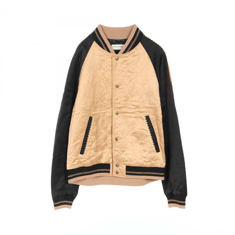 SAINT LAURENT PARIS Teddy Blouson #50 外套 643883 人造絲米色 黑色 二手-0