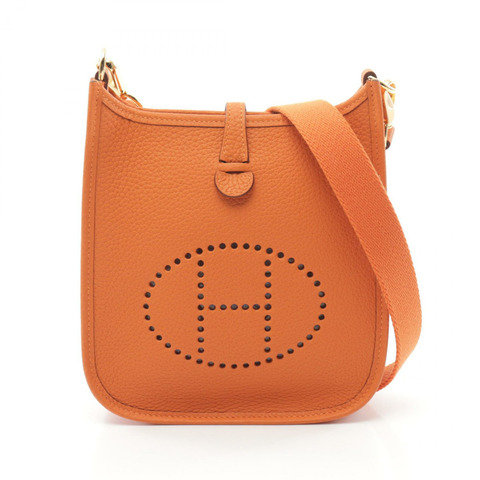 HERMES Evelyne TPM 單肩包 W Taurillon Clemence 橘色 minyan 二手 GHW
