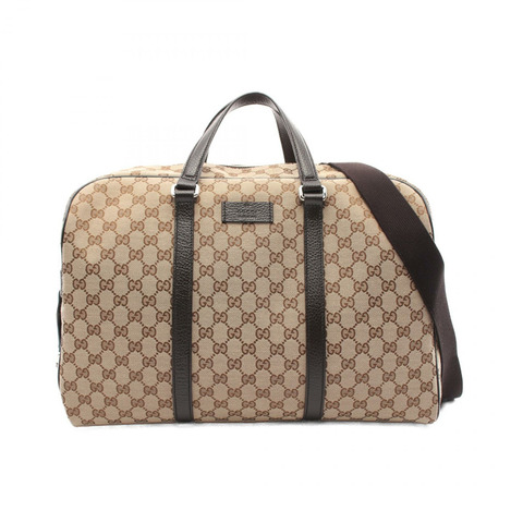 GUCCI GG帆布波士頓2way單肩包449167帆布皮革米色棕色二手