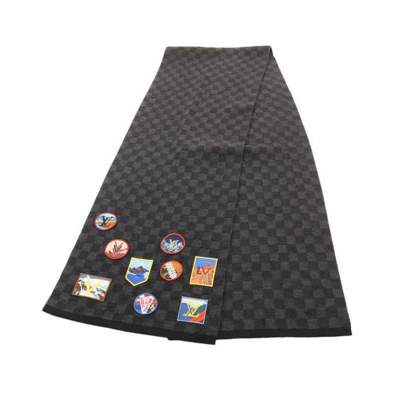 路易威登 Echarpe Petit Damier 阿爾卑斯圍巾 M71110 羊毛灰黑色二手男式-0