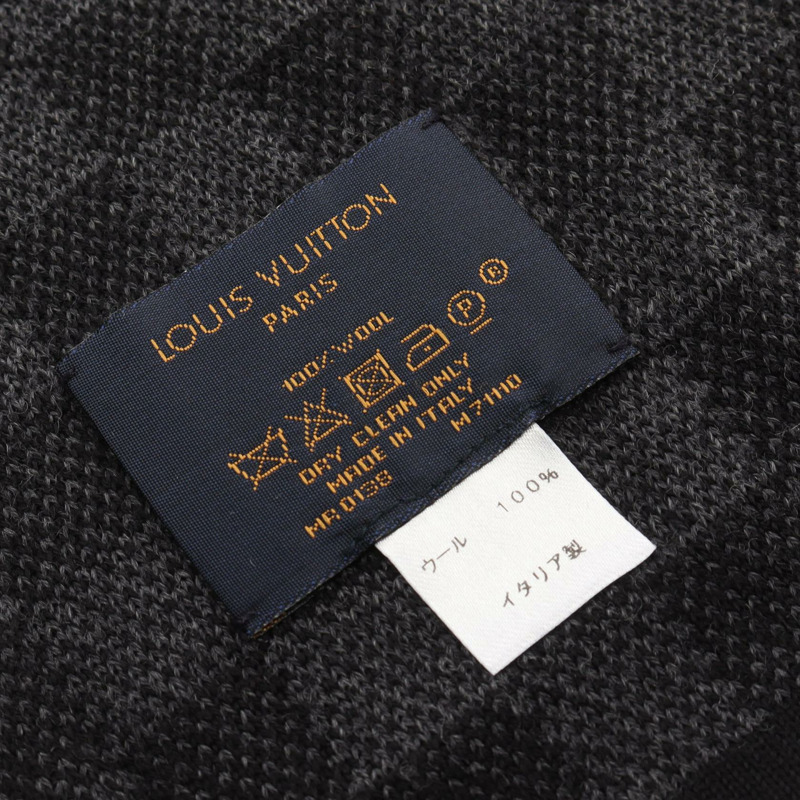 路易威登 Echarpe Petit Damier 阿爾卑斯圍巾 M71110 羊毛灰黑色二手男式-1