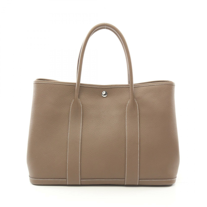 HERMES Garden party PM 手提包 Negonda 皮革 棕色 Etoupe 灰色 二手 D SHW-0