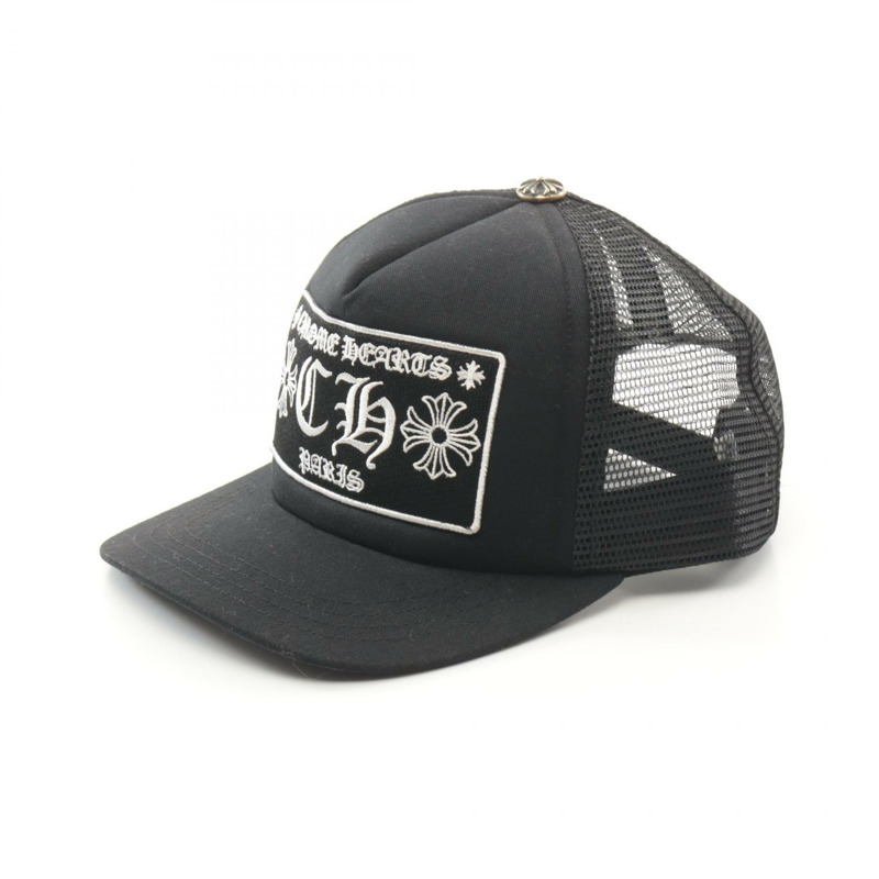 CHROME HEARTS 卡車司機帽 CH PATCH CROSS BALL 棒球帽 棉質 黑色 二手 男式-0