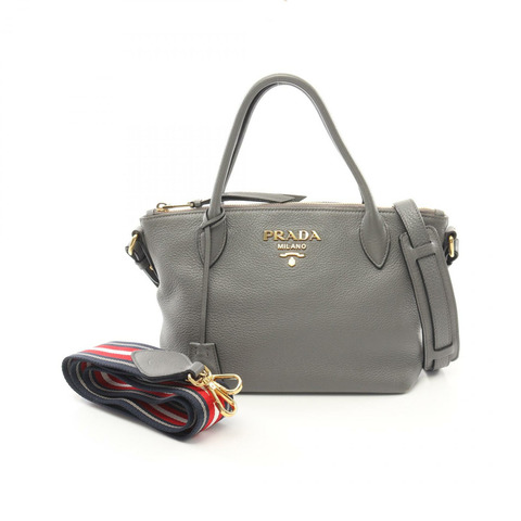 PRADA VIT DAINO 2way 單肩包 手提包 1BA111 皮革 灰色 二手 女款 GHW 標誌