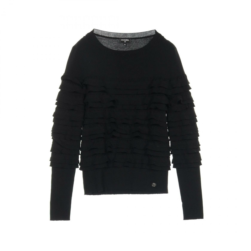 香奈兒 (CHANEL) 黑色羊毛針織衫 P62570K48045 二手 女款 36 碼 CC Coco-0