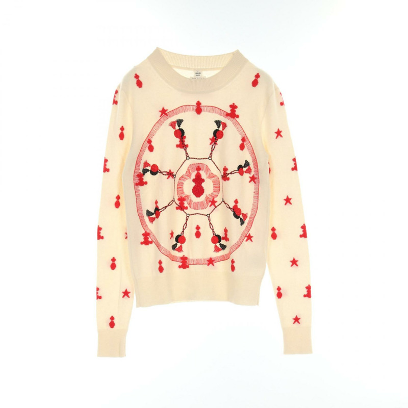 愛馬仕 Poste et Cavalerie 羊絨針織衫 米色 紅色 黑色 二手 女款 #36-0