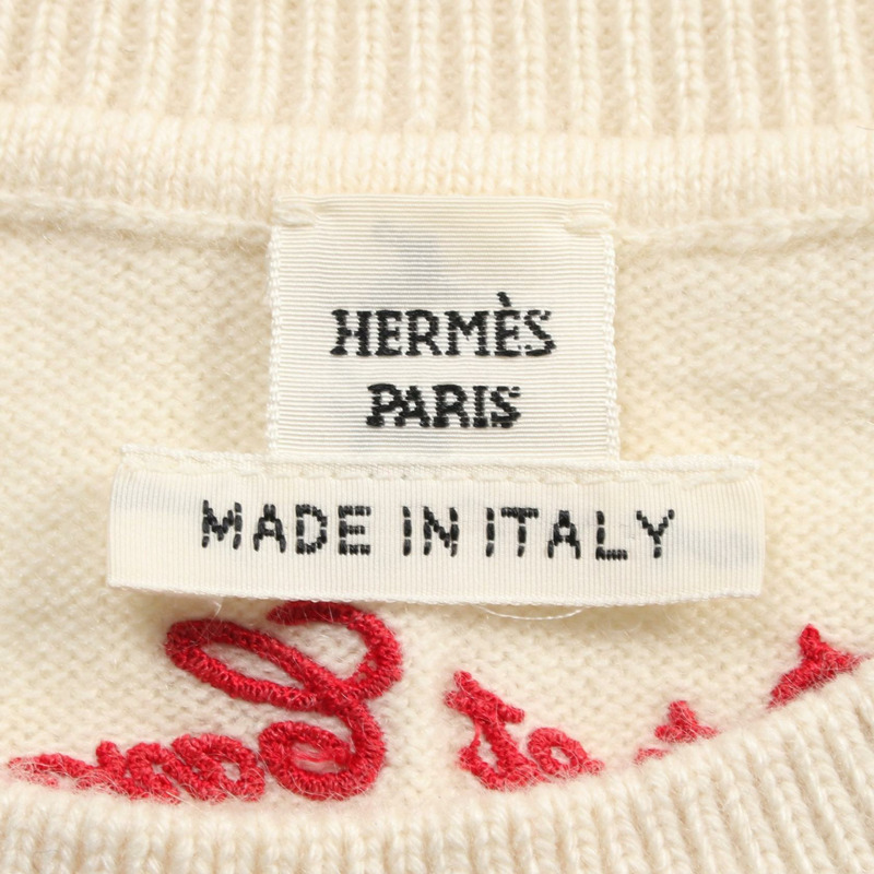 愛馬仕 Poste et Cavalerie 羊絨針織衫 米色 紅色 黑色 二手 女款 #36-2
