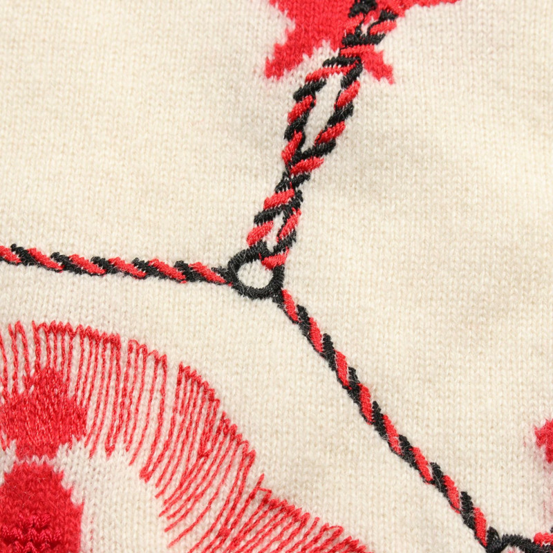 愛馬仕 Poste et Cavalerie 羊絨針織衫 米色 紅色 黑色 二手 女款 #36-5