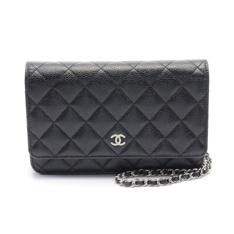 CHANEL Matelasse 鏈條斜背包 AP0250 粒面小牛皮 黑色 SHW 二手