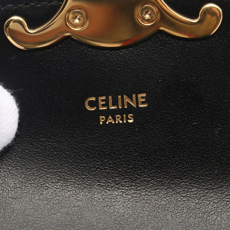 CELINE Triomphe 迷你鏈條 Claude 單肩包 10L843DPV 皮革 黑色 二手-3