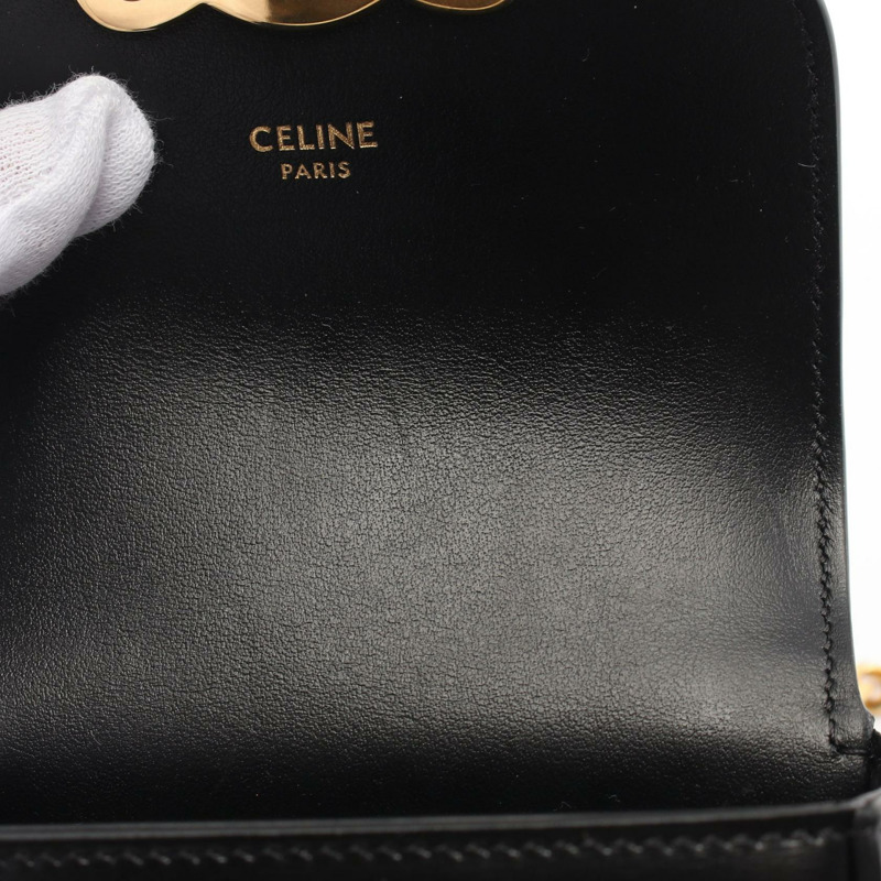 CELINE Triomphe 迷你鏈條 Claude 單肩包 10L843DPV 皮革 黑色 二手-4