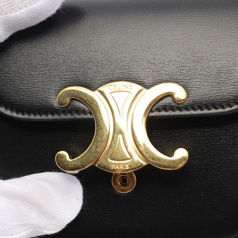 CELINE Triomphe 迷你鏈條 Claude 單肩包 10L843DPV 皮革 黑色 二手-5