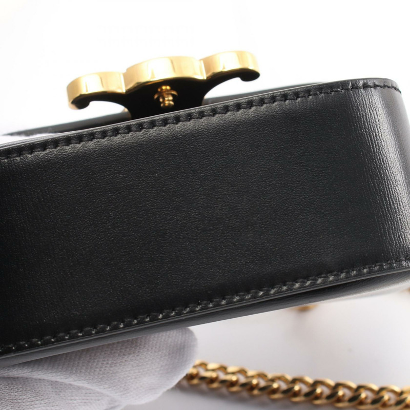 CELINE Triomphe 迷你鏈條 Claude 單肩包 10L843DPV 皮革 黑色 二手-6