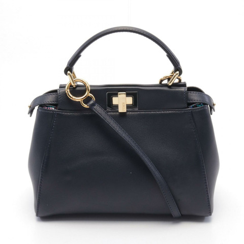 FENDI 迷你 Peekaboo Iconic 2way 單肩包 8BN316 皮革 海軍藍 二手 女士