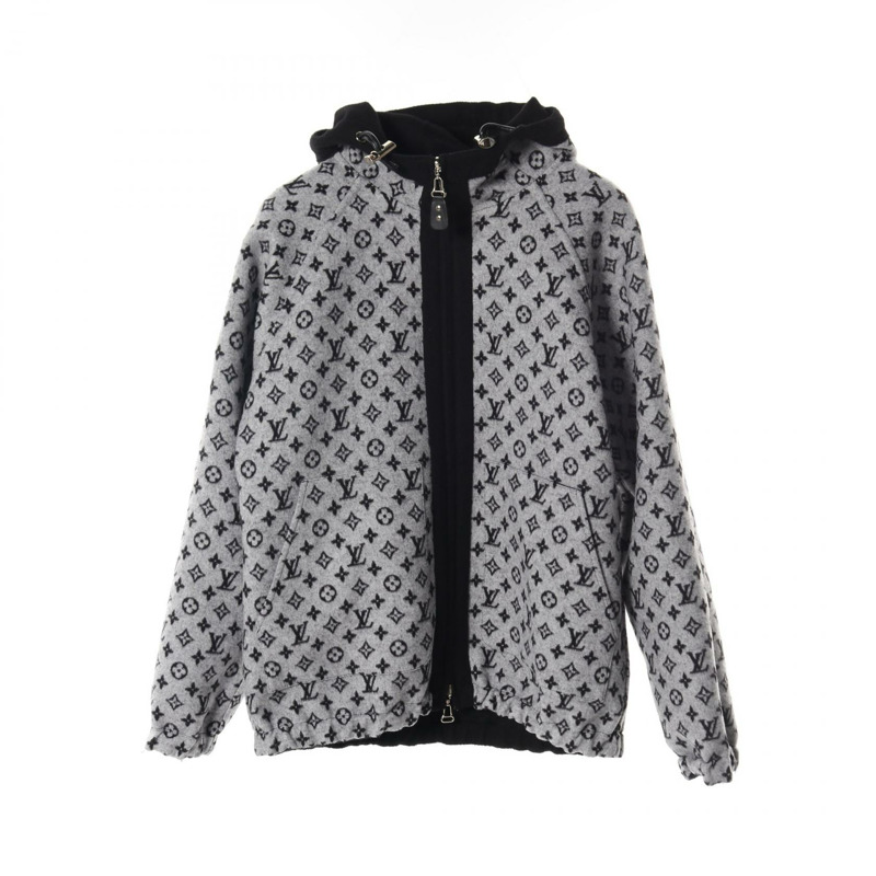 LOUIS VUITTON 雙面連帽衫 Monogram 其他夾克 RW251WD QWE FSCO4 羊毛 黑色 灰色 Gres 二手女裝-2
