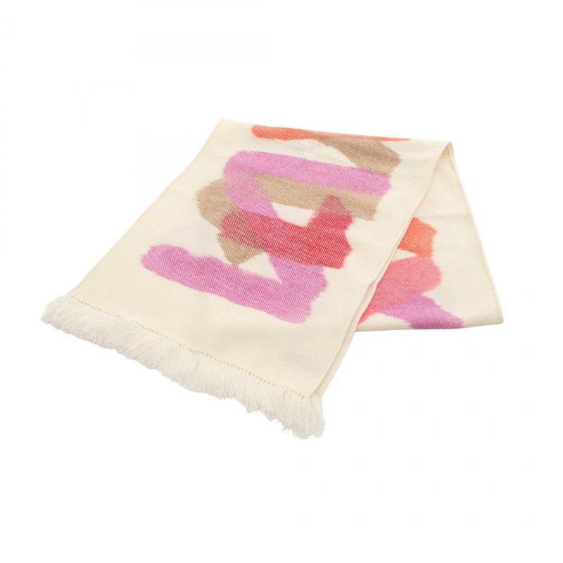 愛馬仕 Ikat Zigzag 羊絨圍巾，米色粉紅色多色，二手女款-0