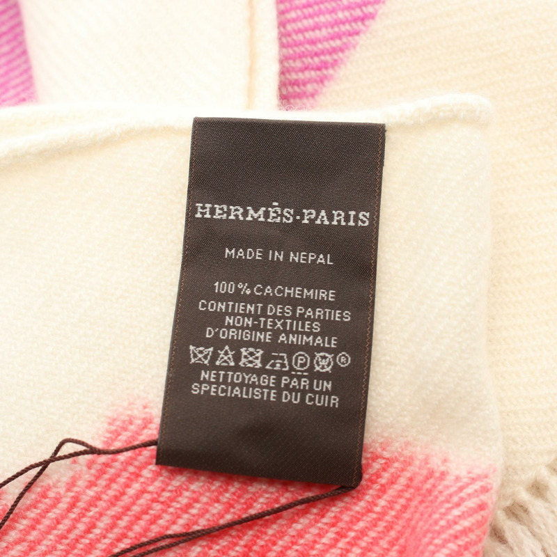 愛馬仕 Ikat Zigzag 羊絨圍巾，米色粉紅色多色，二手女款-2